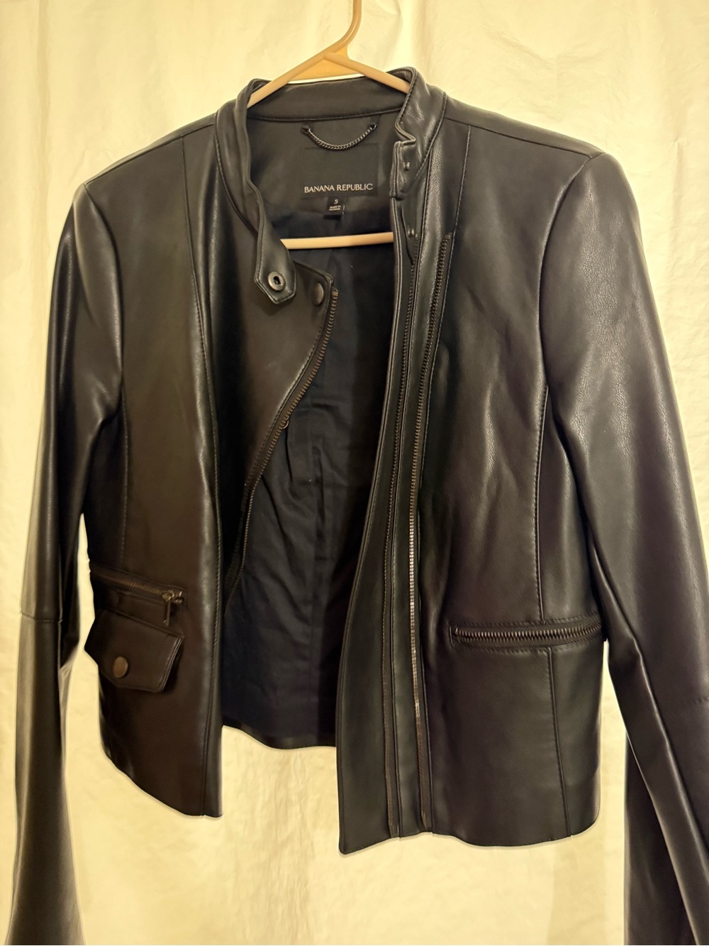 Banana Republic Black Leather Moto-Style Jacket vegan biker jacket